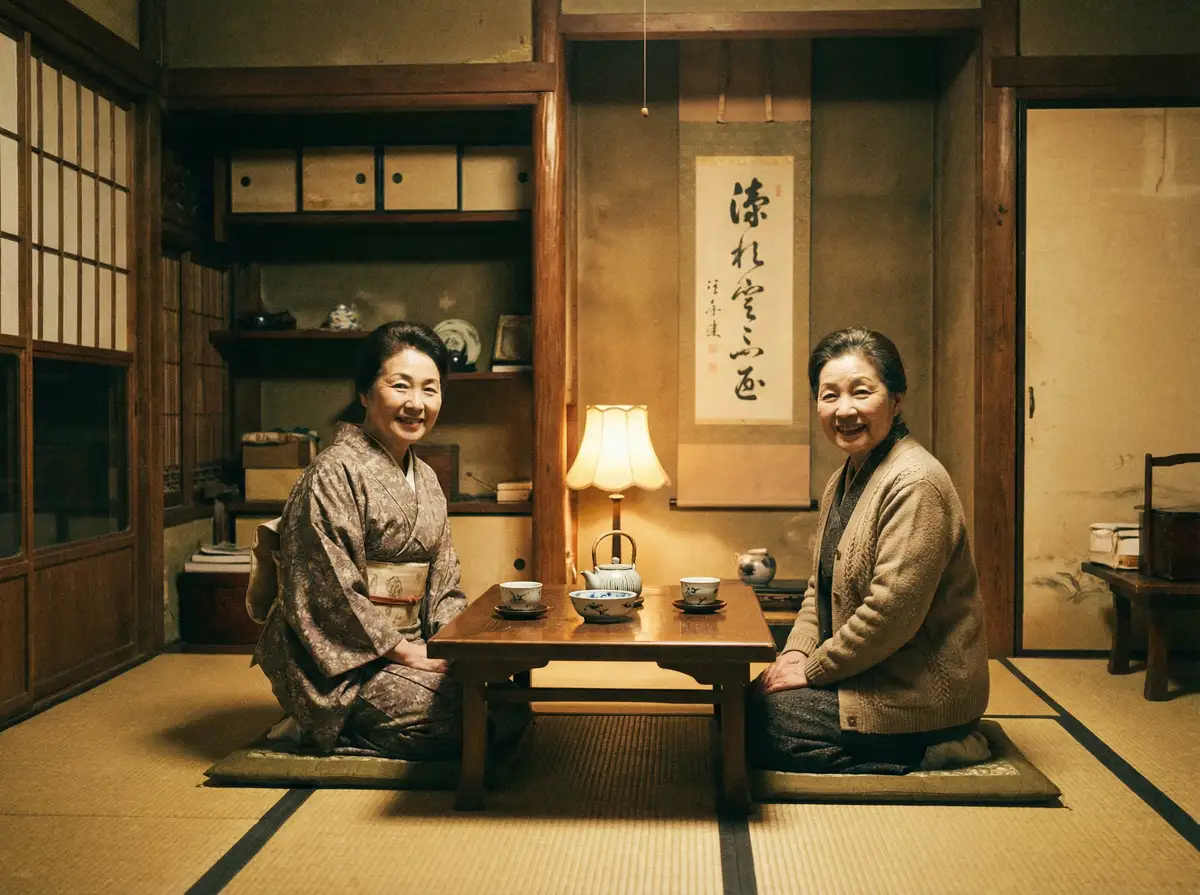 两位优雅的 安博体育官网 在日式茶室中品茶交谈